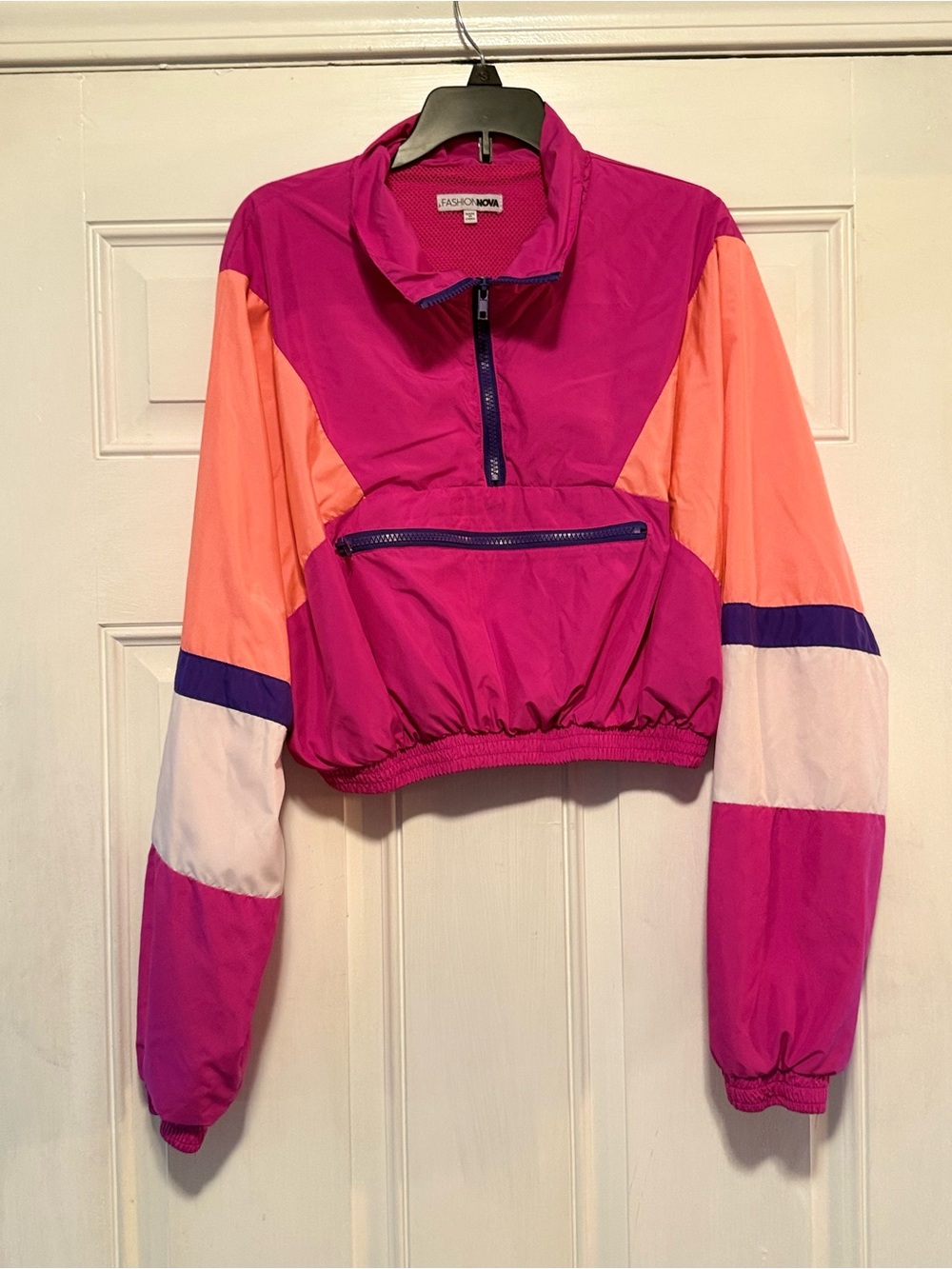 Fashion Nova Pink & Peach Colorblock Cropped Windbreaker